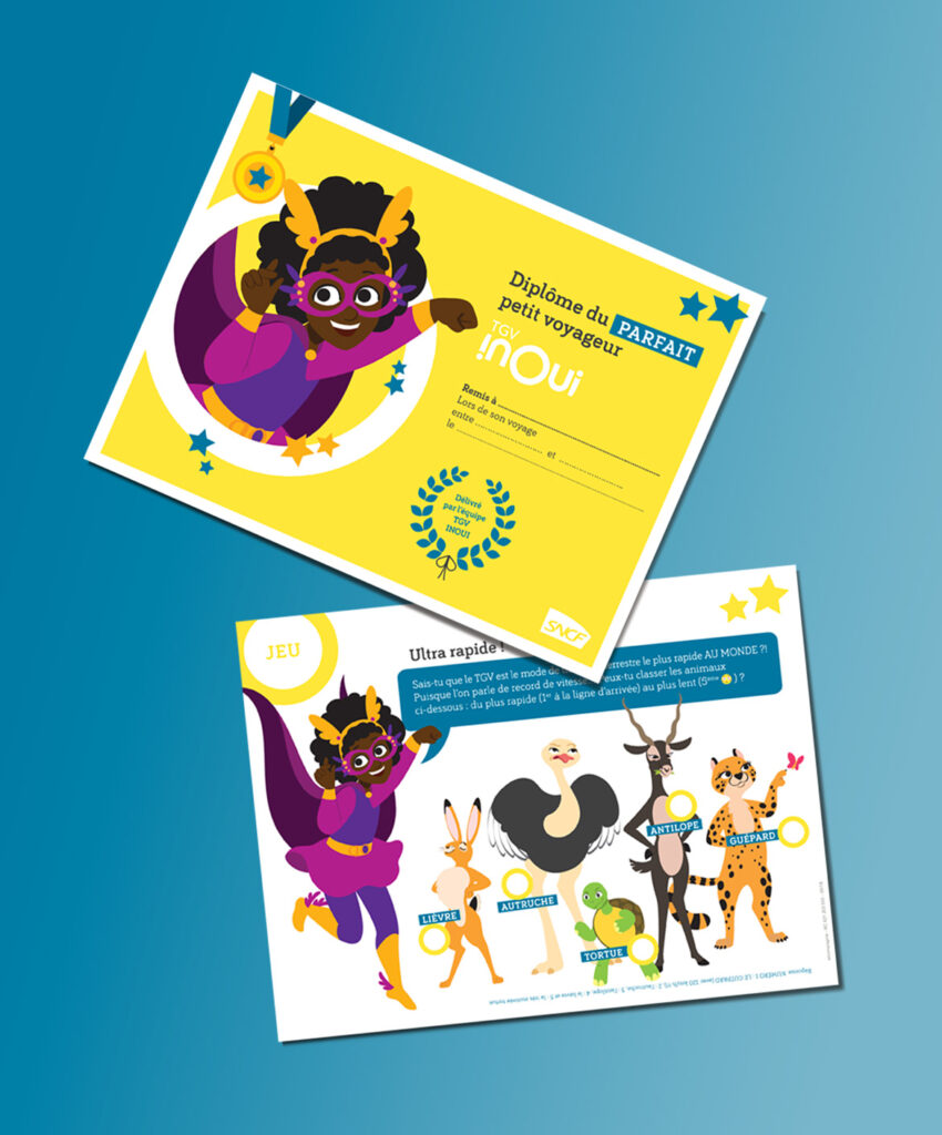 Diplômes et billets pour doudou pour accompagner les enfants en TGV INOUI.
