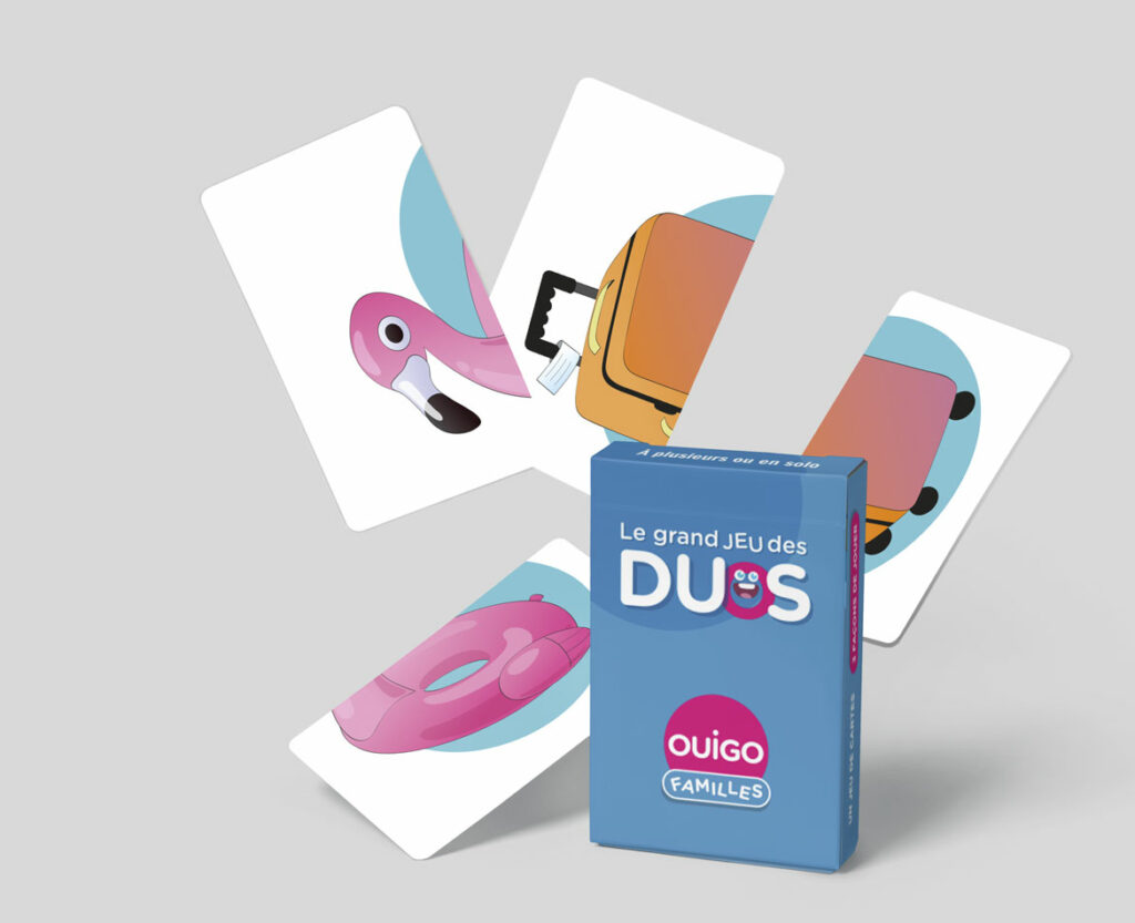 Un jeu de cartes, 3 en un autour de OUIGO, du train et de ses symboles